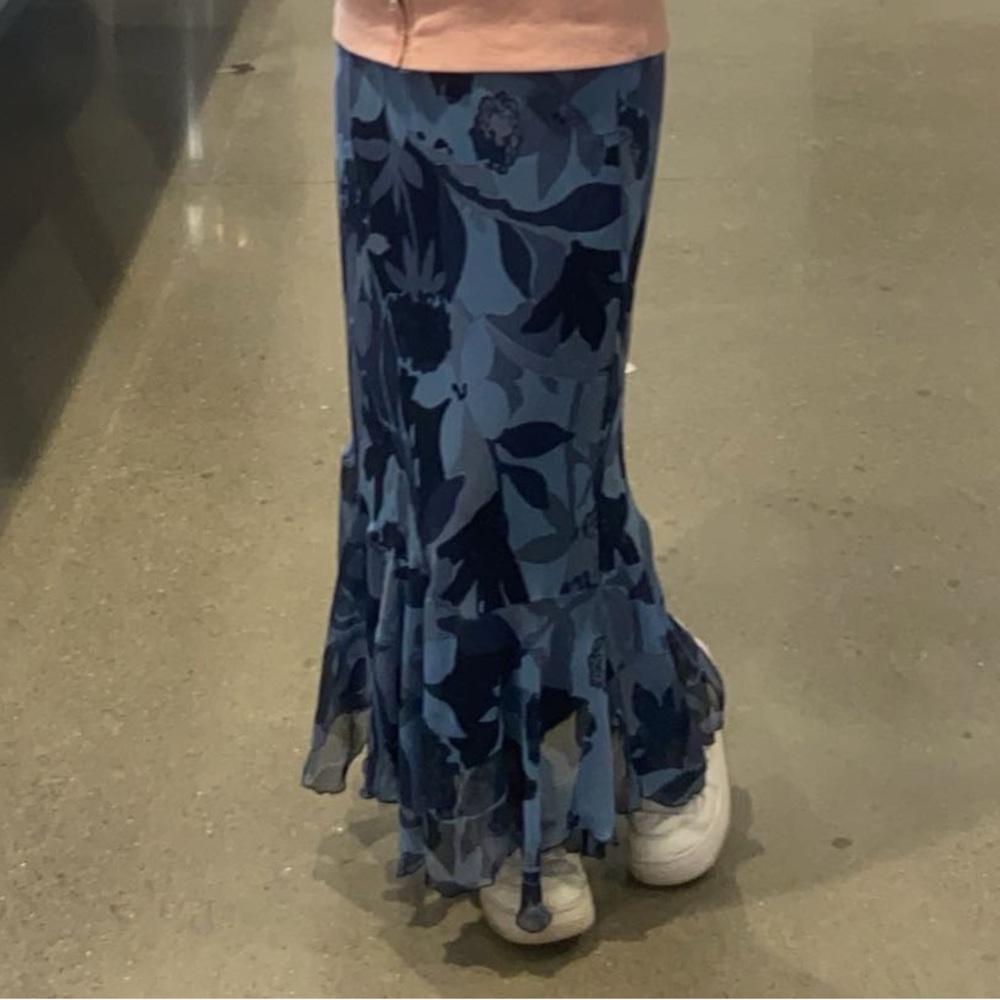 baby and baby blue floral flowy maxi skirt
